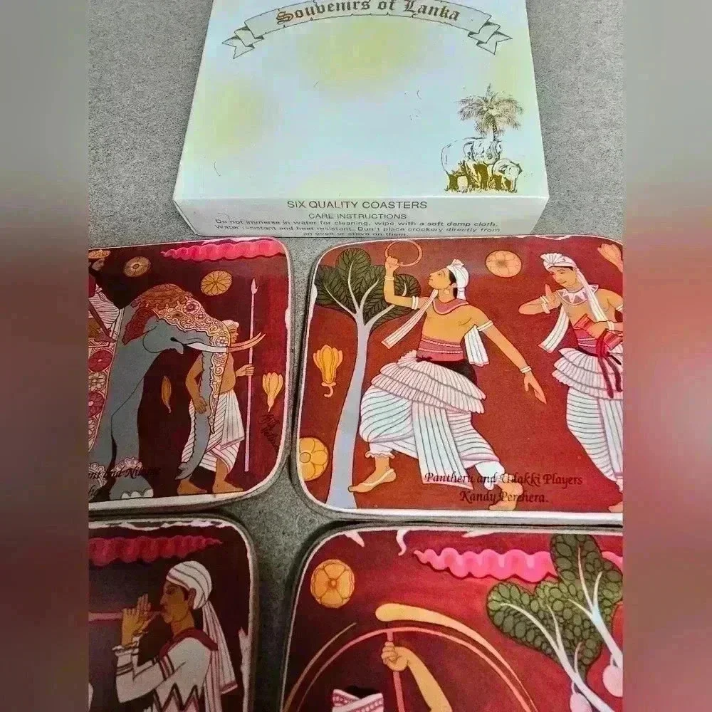 Souvenirs of Sri Lanka Vintage Cork Coasters (6)
